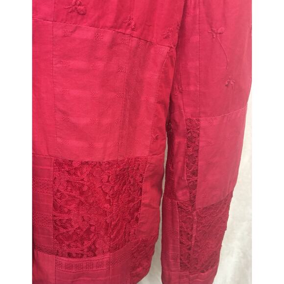 Coldwater Creek Red Cotton Eyelet Lace Patchwork Quilt Embroidered Blazer M Xmas - Picture 3 of 10